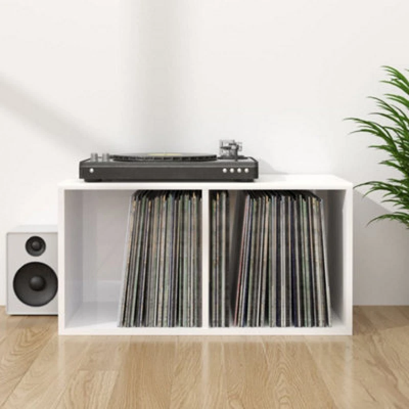 Image of vidaXL Vinyl Storage Box High Gloss White Engineered Wood Recorder Collection