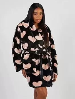Image of Boux Avenue Heart Print Short Robe - Black, Size S, Women