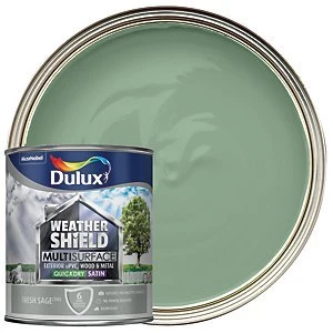 Image of Dulux Weathershield Multi Surface Quick Dry Fresh Sage Satin Paint 750ml