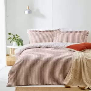 Image of Hebden Melange Stripe 100% Cotton Duvet Cover Set Pecan
