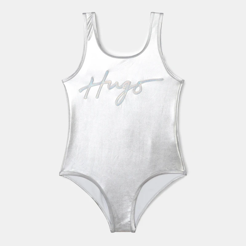 Image of Hugo Kids Logo Scoop Neck Swimsuit Lght Gry 016 female 14Y
