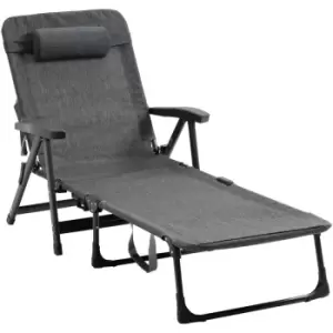 Image of Folding Chaise Lounge, Garden Lounger Headrest Cup Holder, Dark Grey - Dark Grey - Outsunny