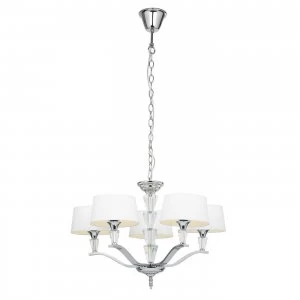 Image of 5 Light Multi Arm Ceiling Pendant Chrome, White Tc Fabric, E14
