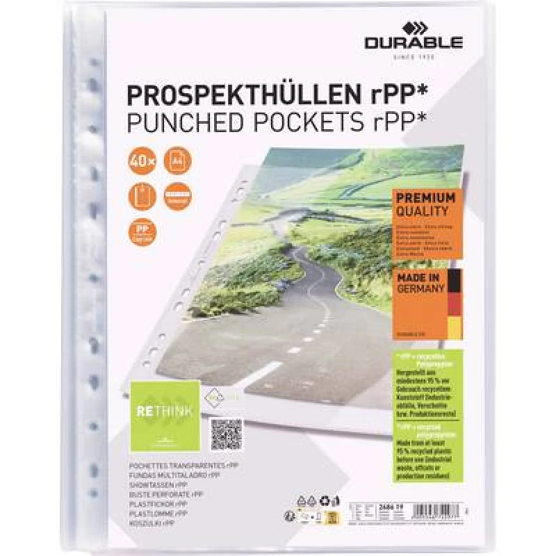Image of Durable Durable Punched pocket PREMIUM A4 1 x A4 PP Transparent 268619 40 pc(s) 268619