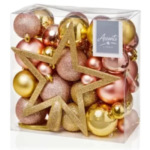 Image of Mixed Bauble and Tree Topper Set of 50, Gold
