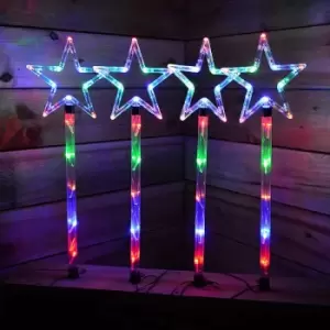 Four 55cm LED Path Finder Star Lights with 60 Multi Colour LEDs & Ground Spikes