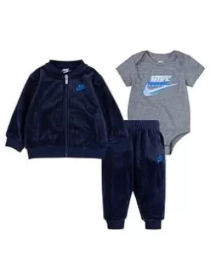 Image of Boys, Nike Velour Tracksuit 3pc Set, Blue, Size 12 Months