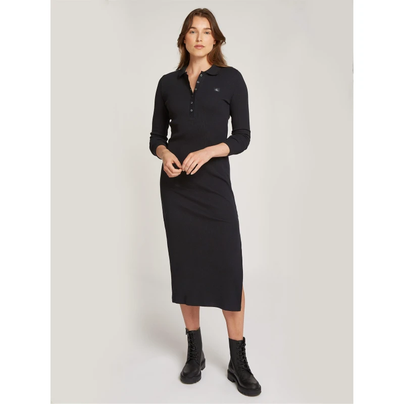 Image of Calvin Klein Jeans Polo Long- Sleeve dress - Black 12