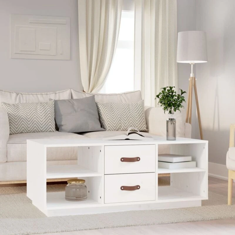 Image of Vidaxl Coffee Table White 100X50X41cm Solid Wood Pine, White 818271