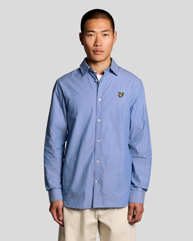 Image of Lyle & Scott Mens Cotton Poplin Twin Stripe Shirt in Blue