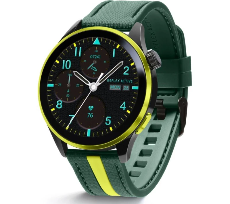 Image of REFLEX ACTIVE Series 54 Smartwatch Green with Green & Yellow Silicone Strap, Yellow,Green 5018479161974