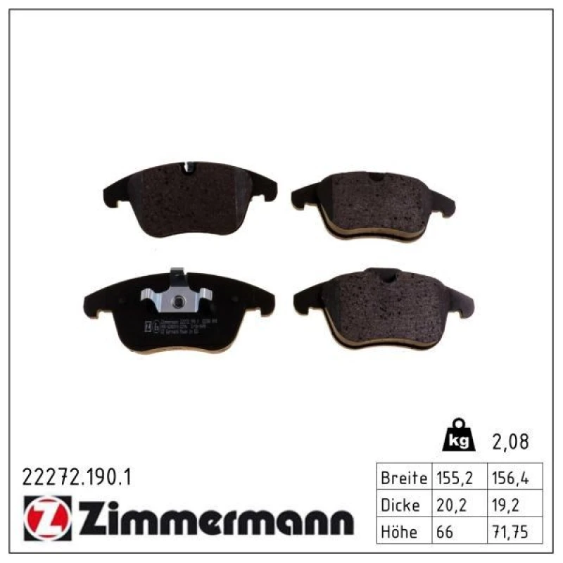 Image of ZIMMERMANN Brake pad set ZIMMERMANN 22272.190.1