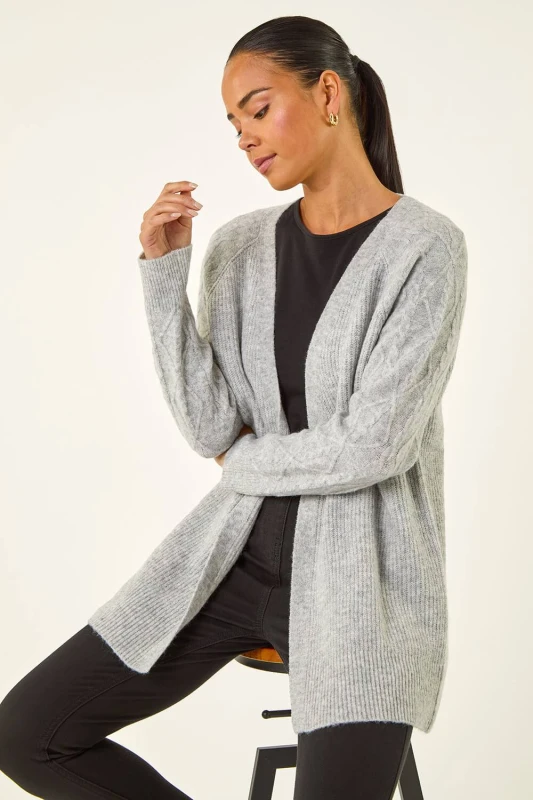 Image of Roman Womens Petie Contrast Cable Knit Cardigan in Grey Size: 8 Grey Female 8