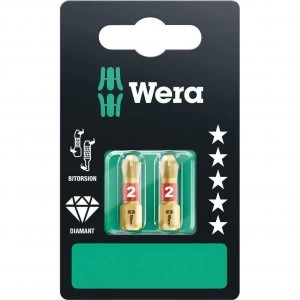 image of Wera BiTorsion Diamond Phillips Screwdriver Bits PH2 25mm Pack of 2