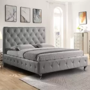 Image of Barella Upholstered Beds - Plush Velvet, Super King Size Frame, Grey - Grey
