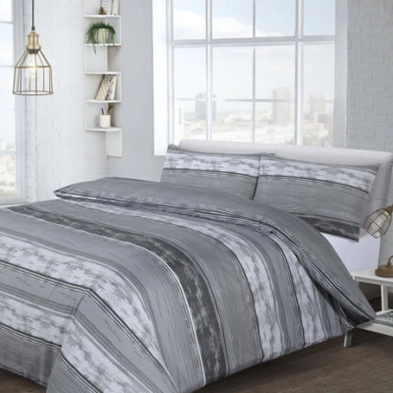 Image of Velosso Contemporary Bedding Set With Button Enclosure - Breathable Cotton Blend Duvet Cover & Pillowcase Set, Machine Washable - Grey