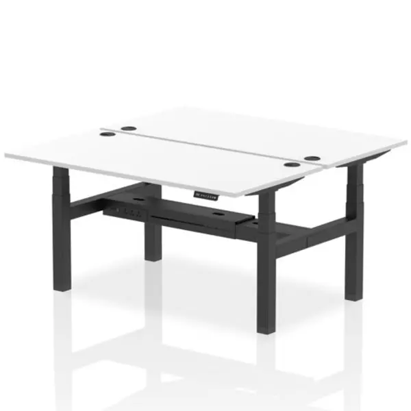 Image of Air Air Back-to-Back 1600 x 800mm Height Adjustable 2 Person Bench Desk White Top with Cable Ports Black Frame HASCP2P16800WHTB