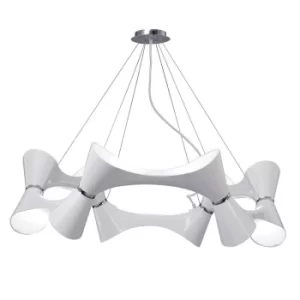 Ora Ceiling Pendant 12 Twisted Round Light E27, Gloss White Acrylic, Polished Chrome