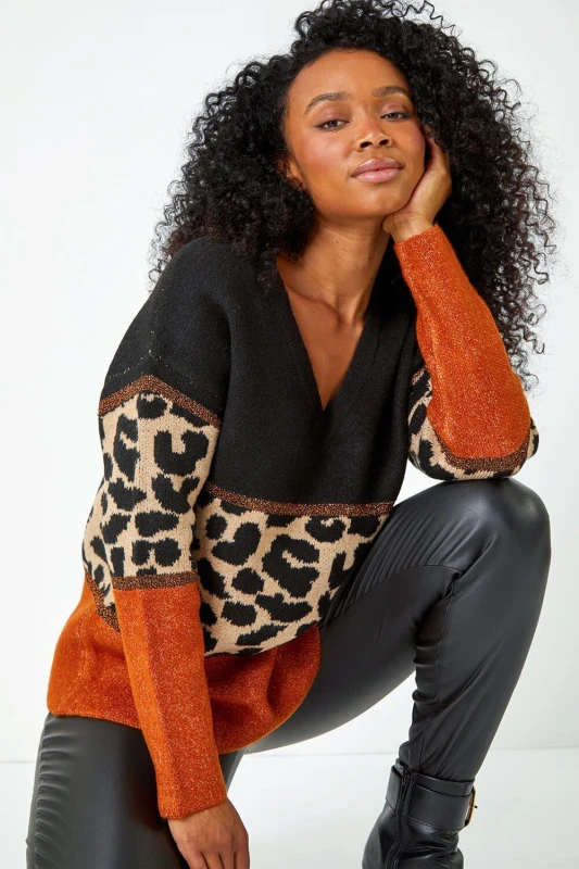 Image of Roman Petite Animal Colourblock Stretch Jumper Orange