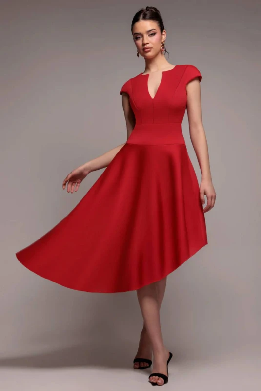 Image of Goddiva Womens Cap Sleeve Skater High Low Midi Dress in Red Size: 8 Red Female 8