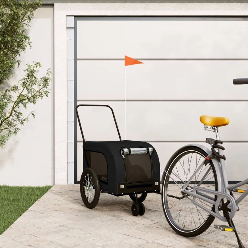 Image of vidaXL Pet Bike Trailer Black Oxford Fabric and Iron, Black 94024
