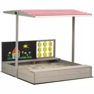 Image of Outsunny Kids Wooden Sandpit, Sandbox w/ Canopy, Seats, for Gardens - Grey - Grey