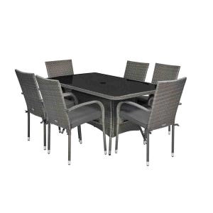 Royalcraft Malaga Rattan 6 Seater Rectangular Stacking Dining Set Garden & Outdoor