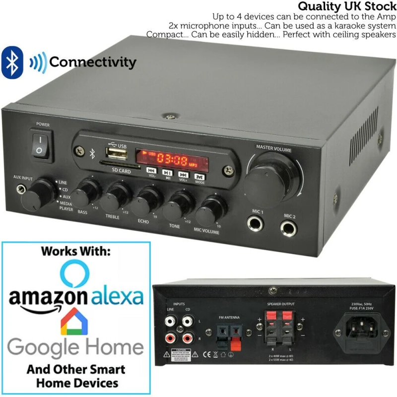Image of Loops Bluetooth Wall Speaker Kit 4 Zone Stereo Amp & 8x Black Wall Background Music Black unisex