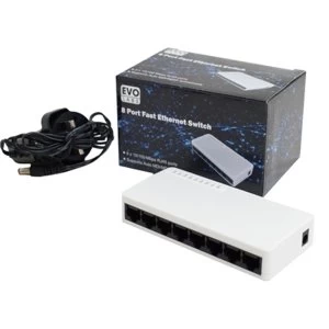 image of Evo Labs 8 Port 10/100 Fast Ethernet Switch UK Plug