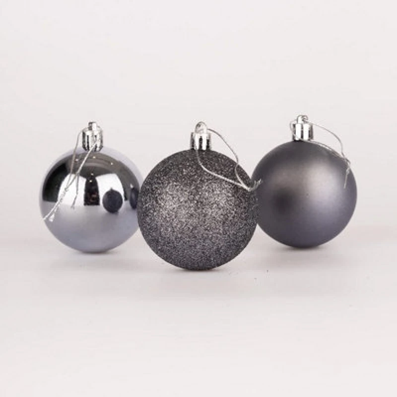 Image of Shatchi 50mm/12Pcs Christmas Baubles Shatterproof Dark Grey,Tree Decorations Dark Grey
