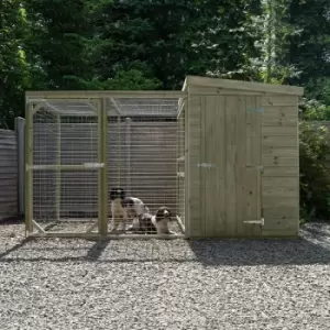 image of 10'1 x 4'6 Forest Hedgerow Wooden Dog Kennel with 6ft Run - Pet House (3.07m x 1.38m) - pressure treated