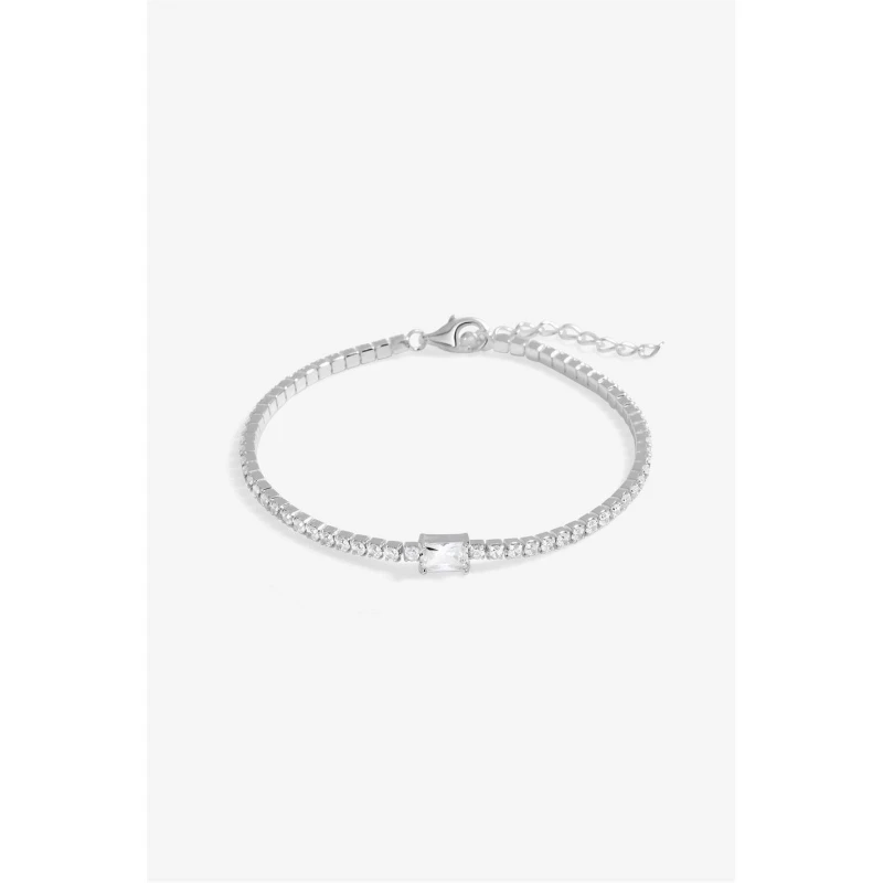 Image of Simply Silver Sterling Silver 925 Emerald Cut Crystal Bracelet Silver One Size