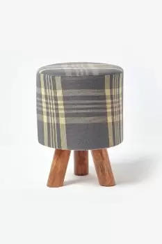 Image of Tartan Fabric Footstool with Wooden Legs
