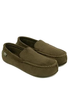 Image of TOTES Isotoner Airtex Suedette Moccasin Slipper - Khaki, Size 8, Men