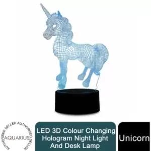 image of Aquarius LED 3D Colour Changing Hologram Night Light and Desk Lamp - Unicorn