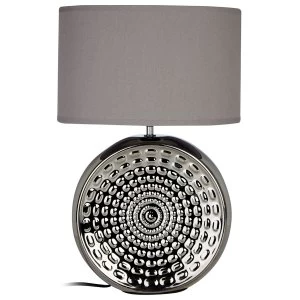 Image of Premier Housewares Win Table Lamp in Chrome Ceramic with Grey Fabric Shade