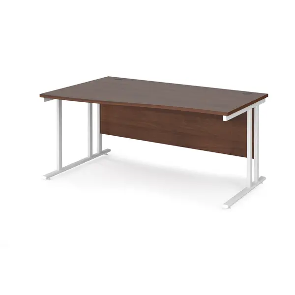 image of Maestro 25 Wave Desk White Frame and Walnut Table Top - Left Hand - 1600mm