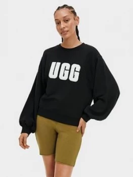 Image of UGG Fuzzy Logo Brook Crewneck Jumper Black/Cream, Size XS, Women