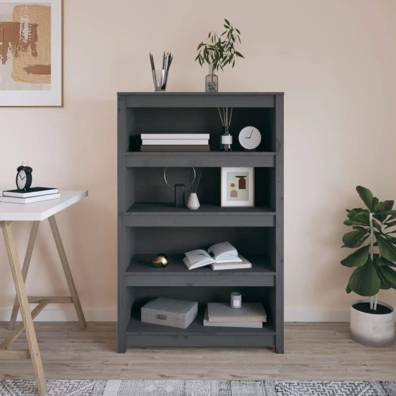 Image of Vidaxl Book Cabinet Grey 80X35X126cm Solid Wood Pine, Grey 821686