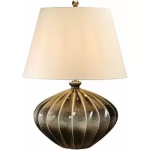 image of Table Lamp Ceramic Brown Black Speckled Glaze Cream Faux Silk Shade LED E27 60W