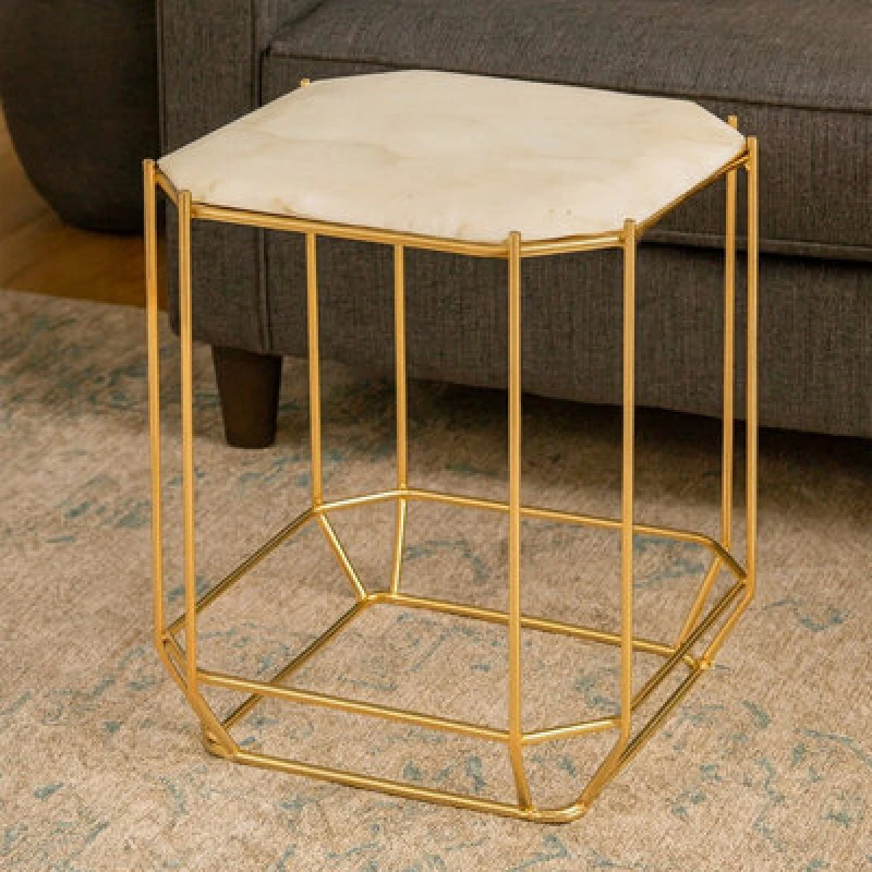 Image of Orsina Marble Top White Side Table, Open Design Frame Bedside Table, Square End Table For Living Room, Lounge