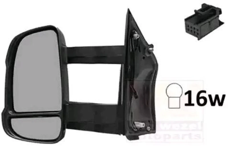 Image of VAN WEZEL 1651821 Wing mirror * HAGUS * Left, black, Long mirror arm Outside Mirror (50)