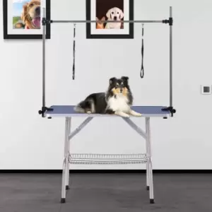 Image of PawHut Metal Adjustable Dog Grooming Table w/ Rubber Top & 2 Safety Slings - Blue