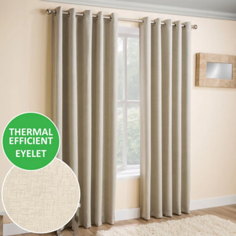 Image of Enhanced Living Vogue Cream 46 X 90" (117X229Cm) Eyelet Thermal Noise Reducing Dim Out Curtains (Pair)