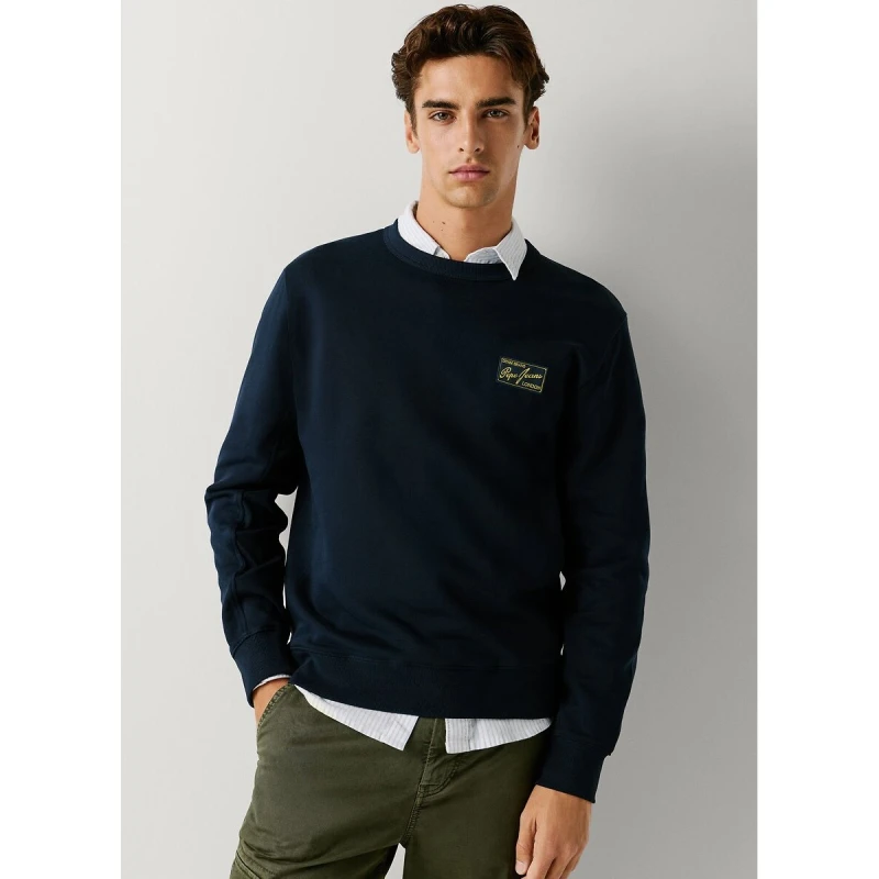 Image of Pepe Jeans Soren Crew Neck Sweatshirt Navy Blue Cotton S