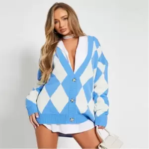 I Saw It First Oversized Diamond Knit Cardigan - Blue