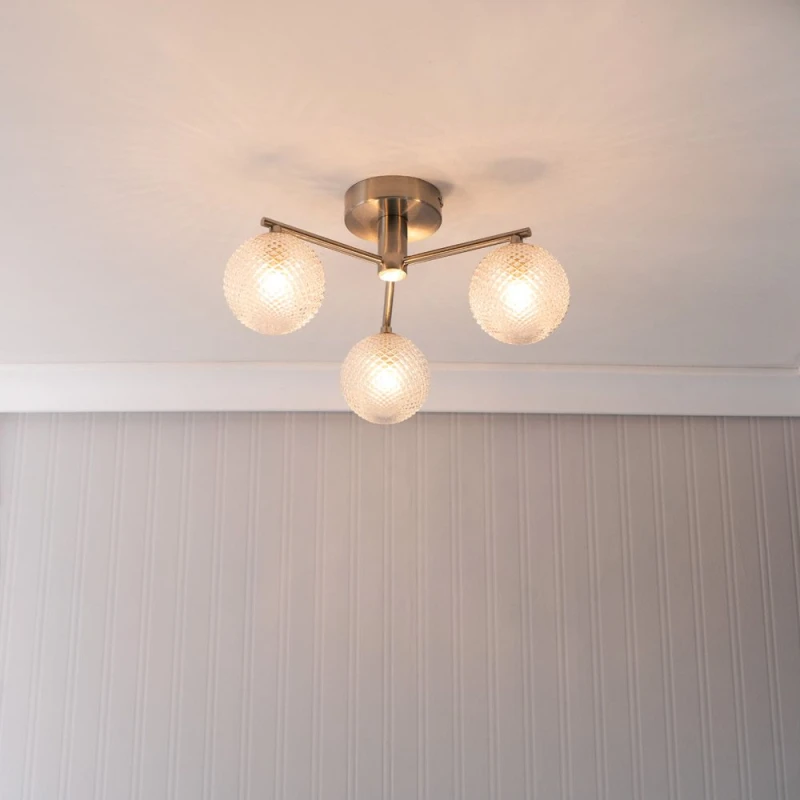 Image of ValueLights Elle Brushed Chrome 3 Way IP44 Bathroom Glass Ceiling Light with LED Bulbs Silver