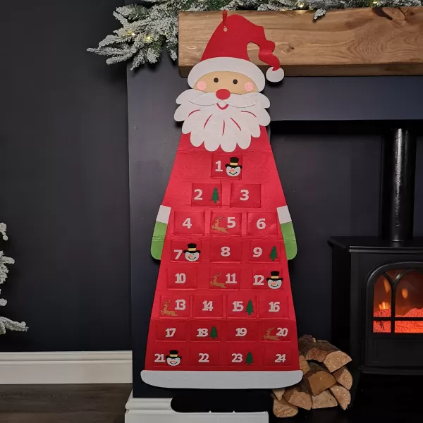 Image of 45cm x 115cm Felt Santa Advent Calendar Christmas Decoration in Red