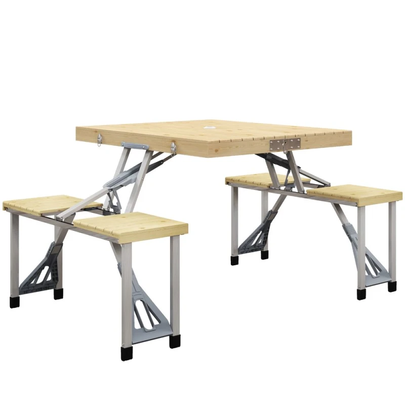 Image of Outsunny Folding Camping Table and Chairs with Umbrella Hole - Outsunny 5056725393243