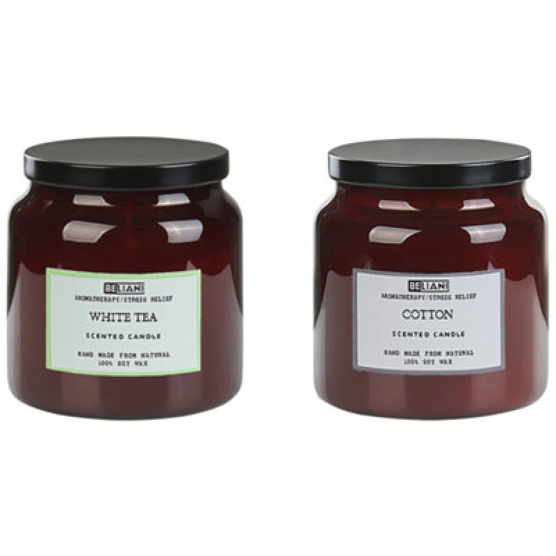 Image of BELIANI Beliani - Set of 2 Scented Candles 100% Soy Wax Cotton Wick Glass Fresh Fragrance White Tea/Cotton Absolute Alchemy 409285